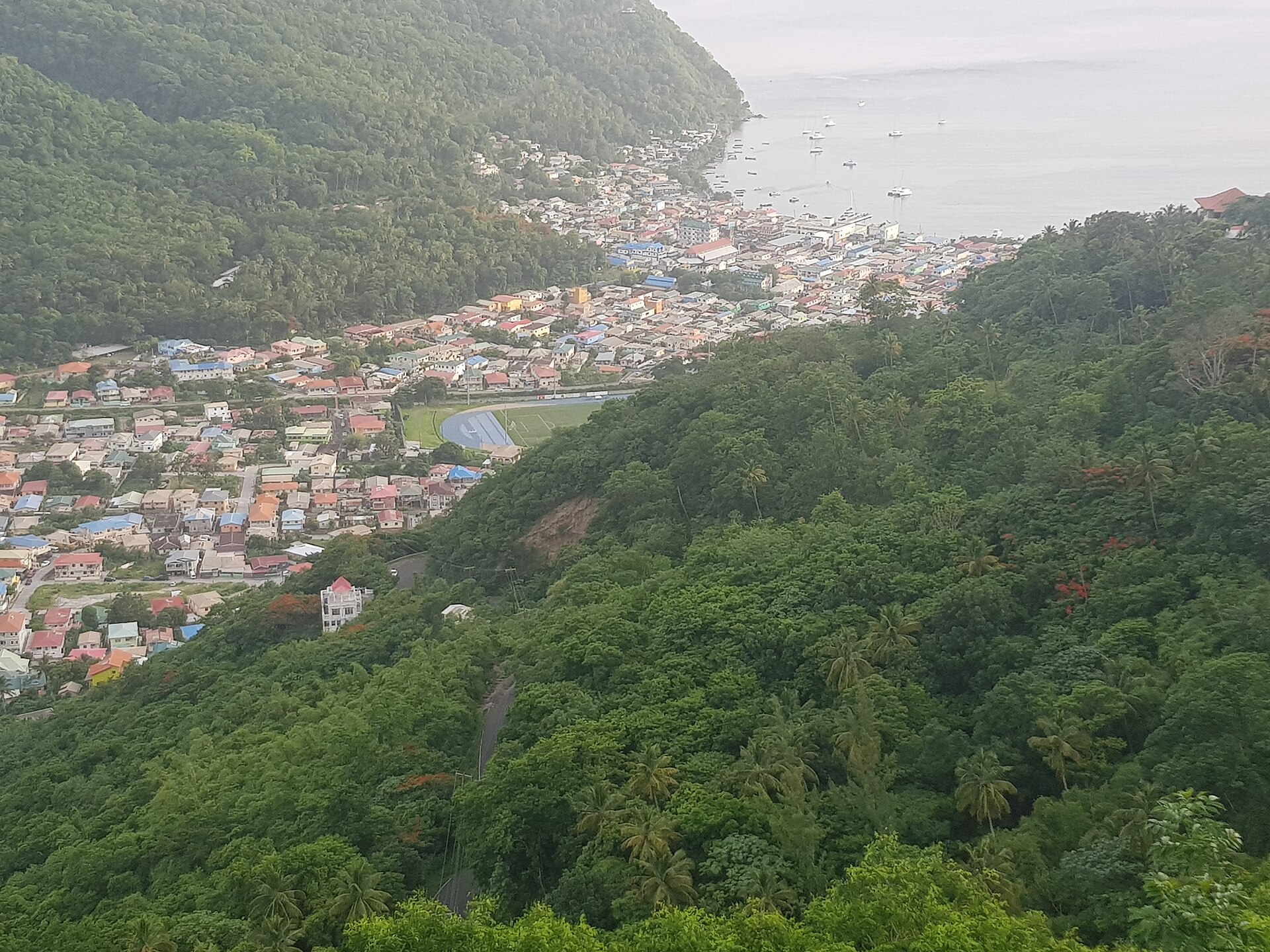 View over Soufrière and surrounding hills